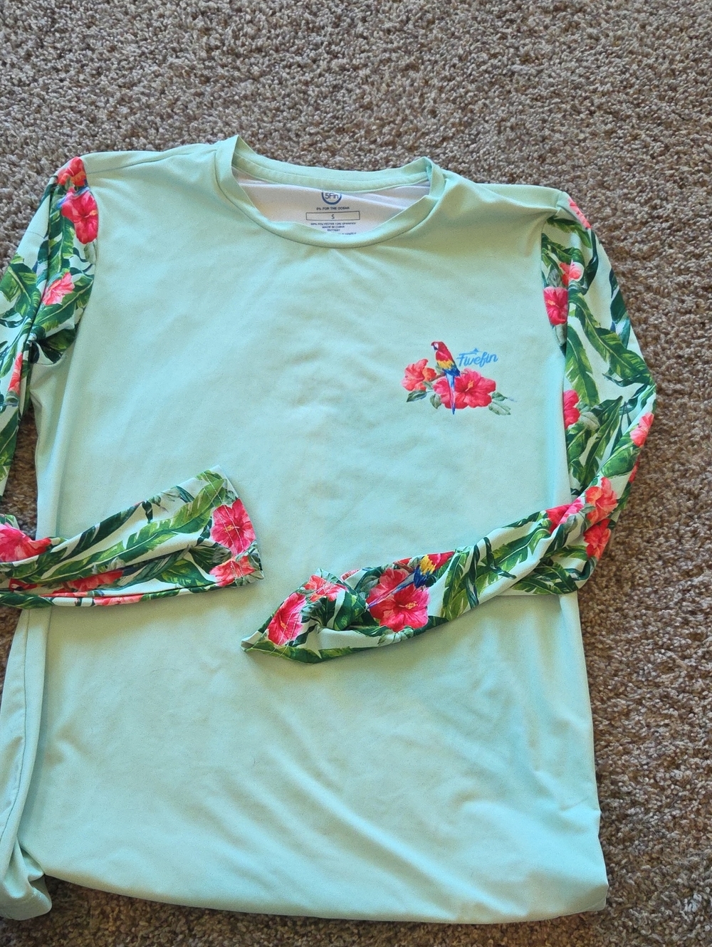 Girls' Long Sleeve Tropical Floral Tee - Mint
